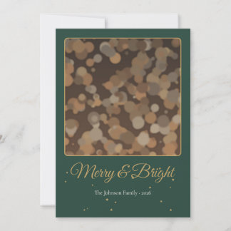 Carte de Noël photo verte et dorée Joyeux et Lumin