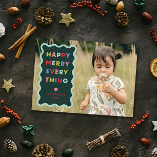 Carte de Noël photo verte joyeuse et ondulée