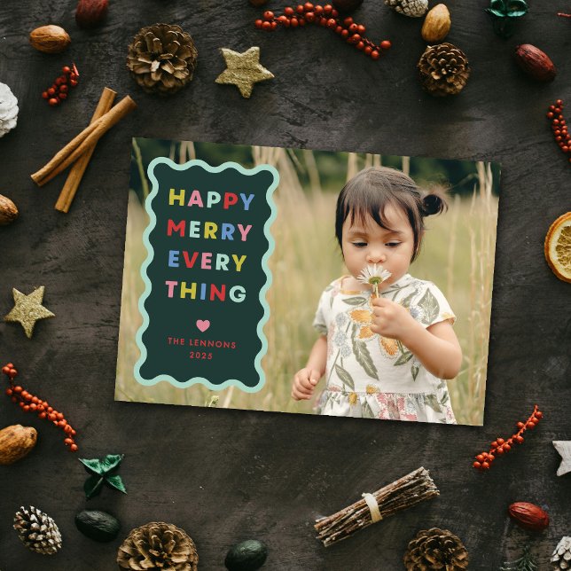 Carte de Noël photo verte joyeuse et ondulée (Créateur téléchargé)