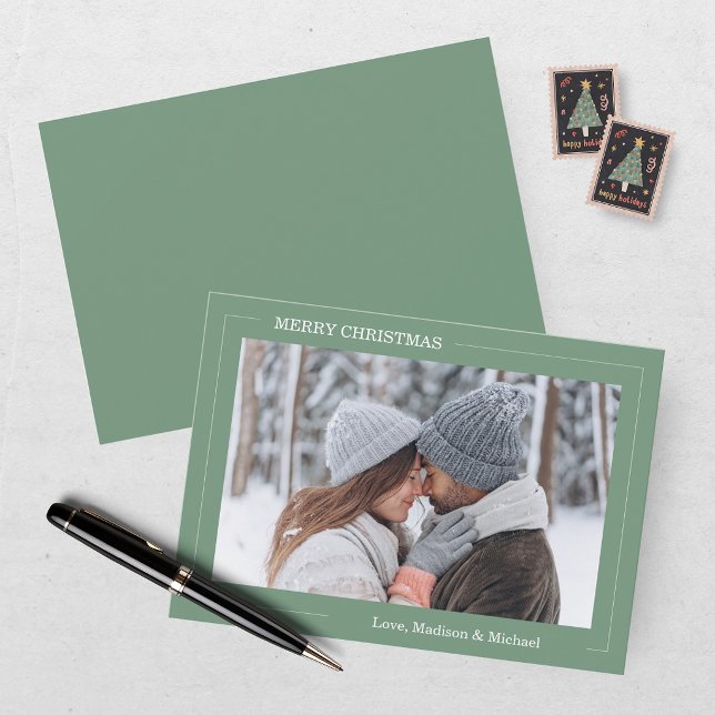 Carte de Noël photo verte moderne (Créateur téléchargé)
