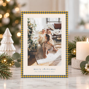 Carte de Noël Photo Vichy Bleu Nuit Jaune