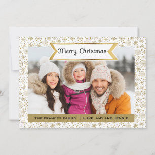 Carte de Noël photo White with Gold Snowflakes