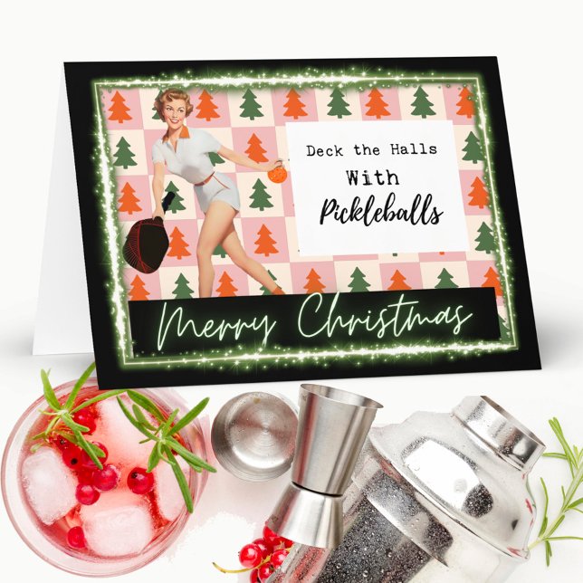 Carte de Noël Pickleball - Drôle - Rétro pour elle (Créateur téléchargé)