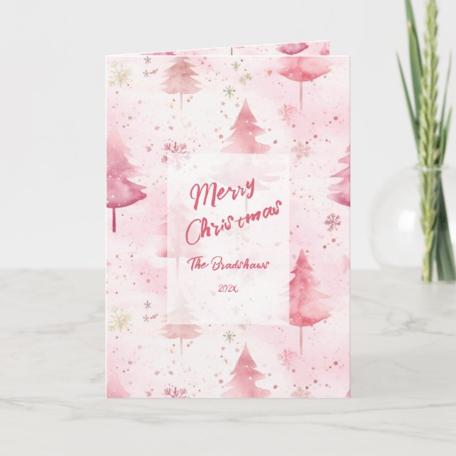 Carte de Noël Pine Vintage rose Aquarelle (Devant)