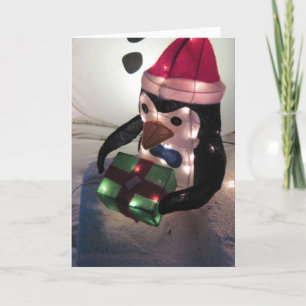 Carte de Noël : Pingouin avec cadeau