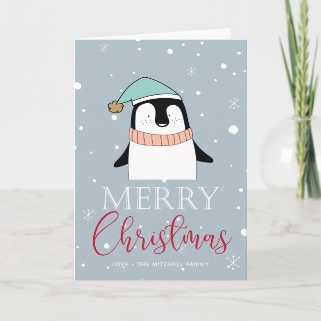 Carte de Noël Pingouin Cute style dessin (Devant)