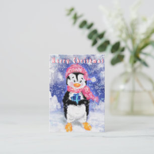 Carte de Noël Pingouin mignon avec cadeau