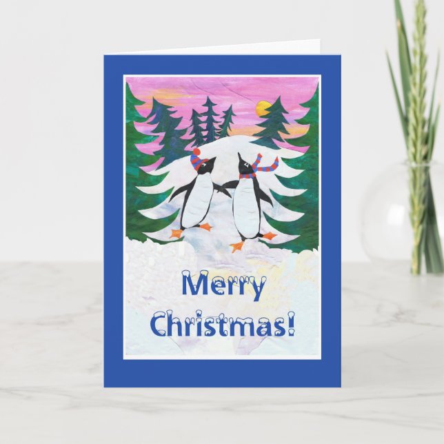 Carte de Noël - Pingouins de patinage (Devant)