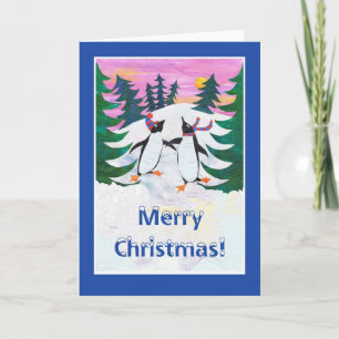 Carte de Noël - Pingouins de patinage