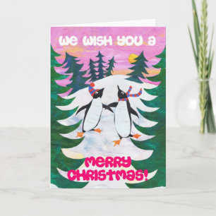 Carte de Noël - Pingouins de patinage