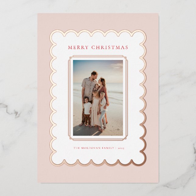 Carte de Noël Pink et Rose Gold Foil (Recto)