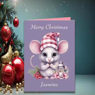 Carte de Noël Pink Mouse mignonne