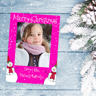 Carte de Noël Pink Personnalisé Snowman