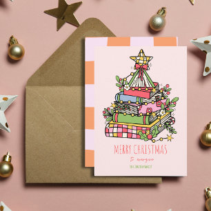 Carte de Noël Pink Whimsical Book Tree