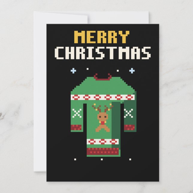 Carte de Noël Pixel Art avec un pull moche (Devant)