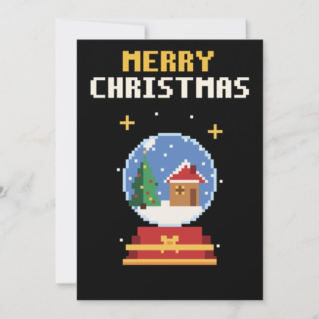 Carte de Noël Pixel Art Boule à Neige (Devant)