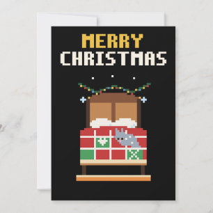Carte de Noël pixel art de chambre confortable