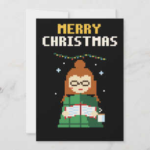 Carte de Noël Pixel Art de Fille Confortable en Tr