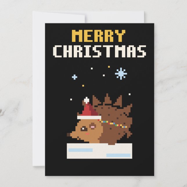 Carte de Noël Pixel Art Hérisson (Devant)