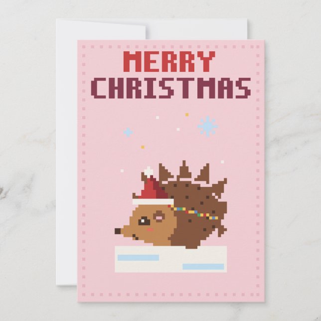 Carte de Noël Pixel Art Hérisson Rose (Devant)