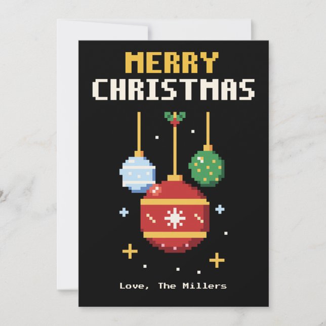Carte de Noël Pixel Art Ornements (Devant)