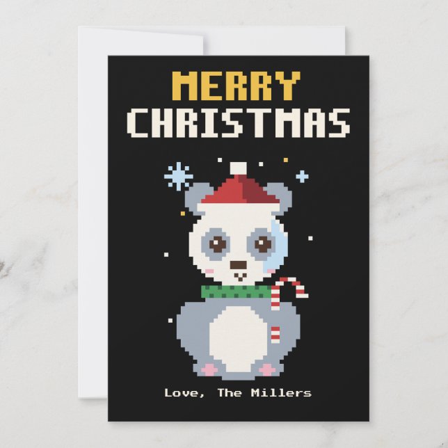 Carte de Noël Pixel Art Panda (Devant)