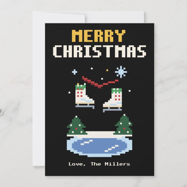 Carte de Noël Pixel Art Patins à Glace (Devant)