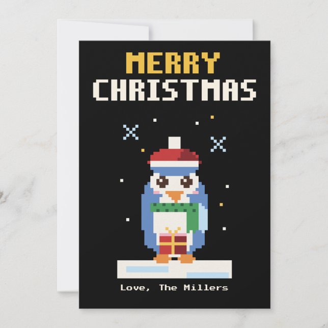 Carte de Noël Pixel Art Pingouin (Devant)