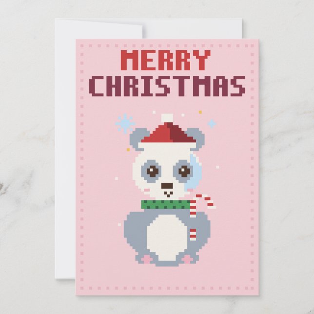 Carte de Noël Pixel Art Rose Panda (Devant)