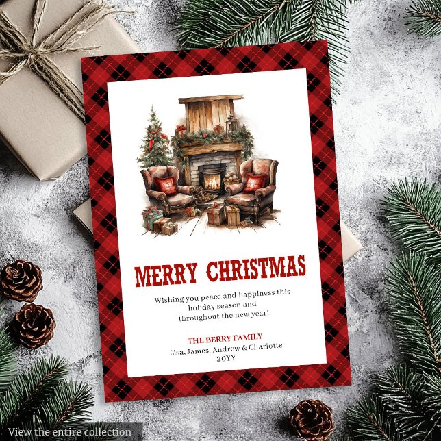 Carte de Noël plaid buffle cow-boy occidental (Western Cowboy Plaid Buffalo Christmas Card)