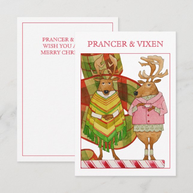 Carte de Noël plat PRANCER VIXEN 3.5x5 (Devant / Derrière)