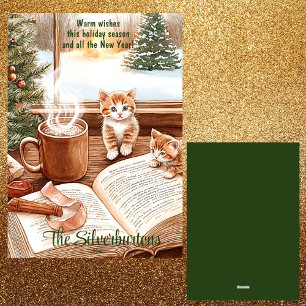 Carte de Noël plate à l'aquarelle avec un chaton c