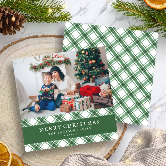 Carte de Noël plate à motif écossais vert (Green Plaid Christmas Flat Holiday Card
)