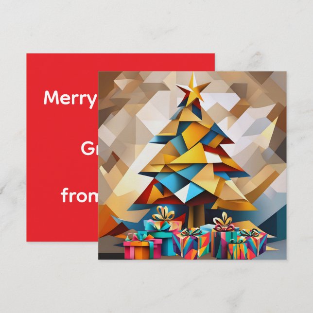 Carte de Noël plate avec arbre de Noël moderne abs (Devant / Derrière)