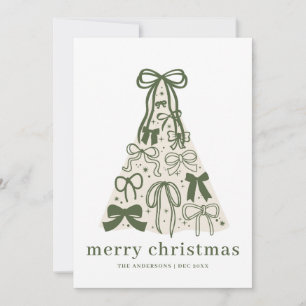 Carte de Noël plate avec arbre et ruban vert