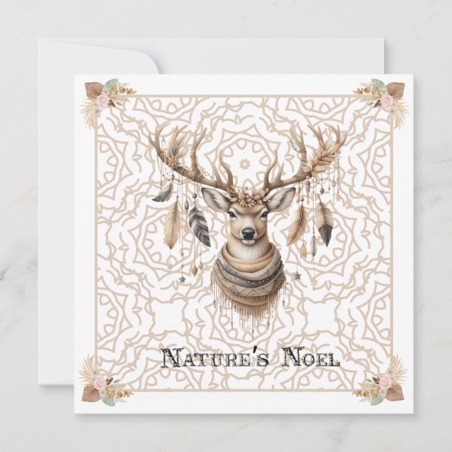 Carte de Noël plate Boho cerf sans photo (Devant)
