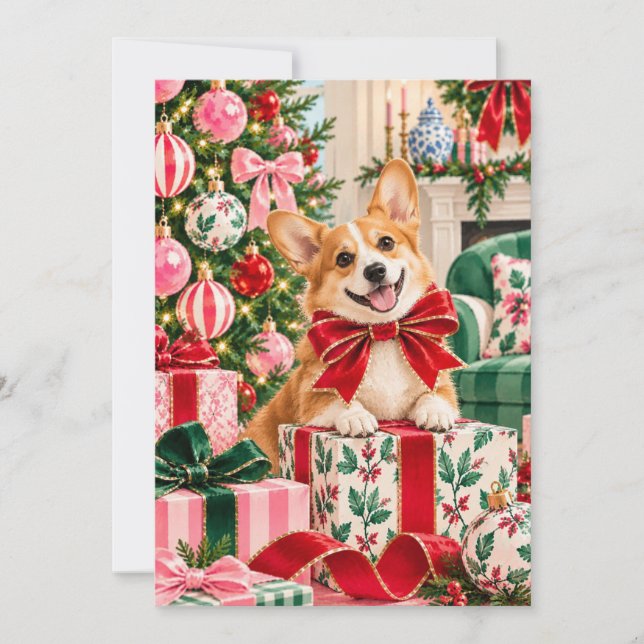 Carte de Noël plate Corgi (Devant)