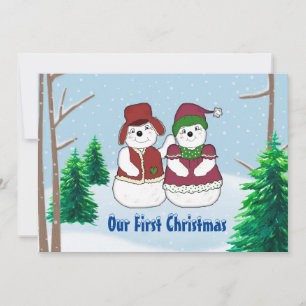 Carte de Noël plate couple enneigé pour les fêtes