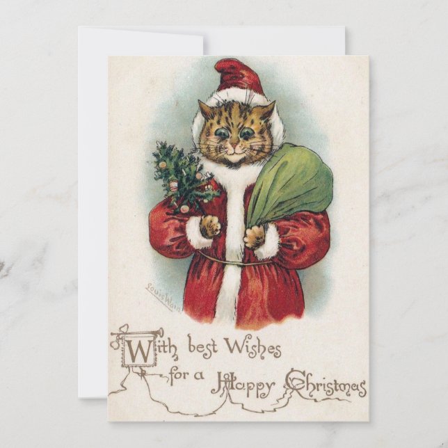 Carte de Noël plate de Louis Wain Santa Cat (Devant)