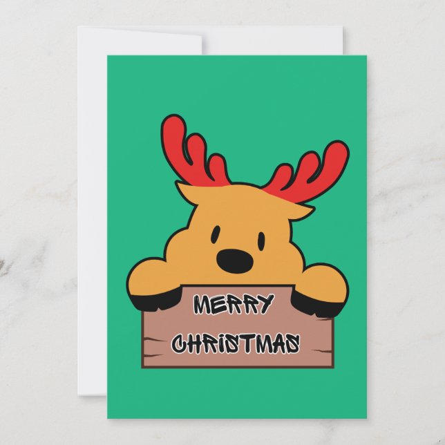 Carte de Noël plate de renne de dessin animé migno (Devant)