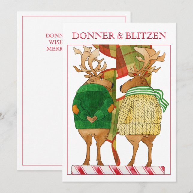 CARTE DE NOËL PLATE DONNER BLITZEN 5x7 (Devant / Derrière)