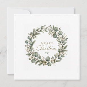 Carte de Noël plate élégante à motif botanique d'e