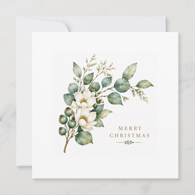 Carte de Noël plate élégante botanique eucalyptus (Devant)