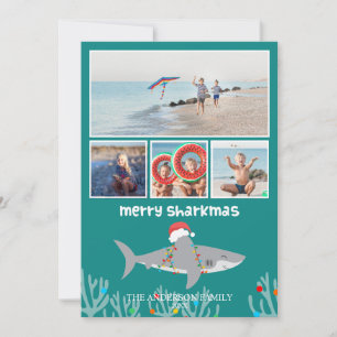 Carte de Noël plate et drôle de requin pour les fê