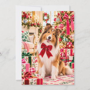 Carte de Noël plate Shetland Sheepdog