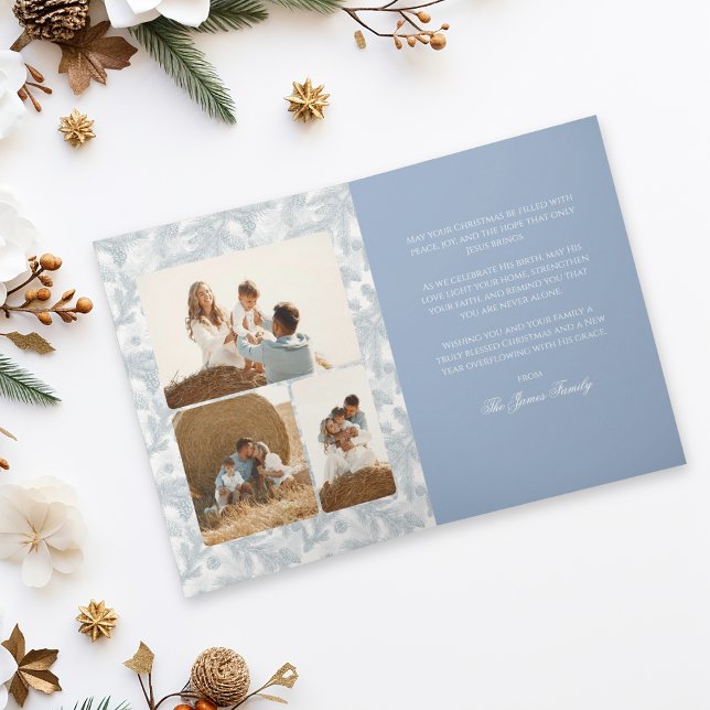 Carte de Noël pliable aux branches de pin bleues v (Créateur téléchargé)