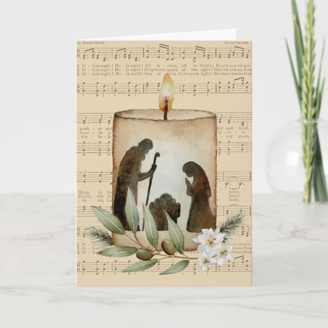Carte de Noël pliée à la bougie de la Nativité (Devant)