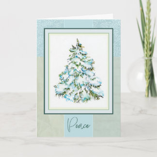 Carte de Noël pliée à l'aquarelle Arbre de paix Ne