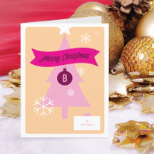 Carte de Noël pliée aux icônes de Noël monogrammée