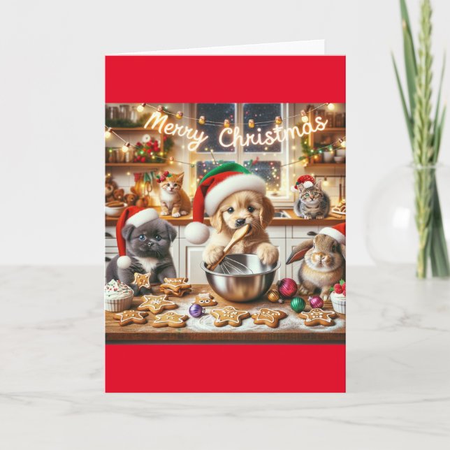 Carte de Noël pliée avec chien, chat, lapin #6 (Devant)